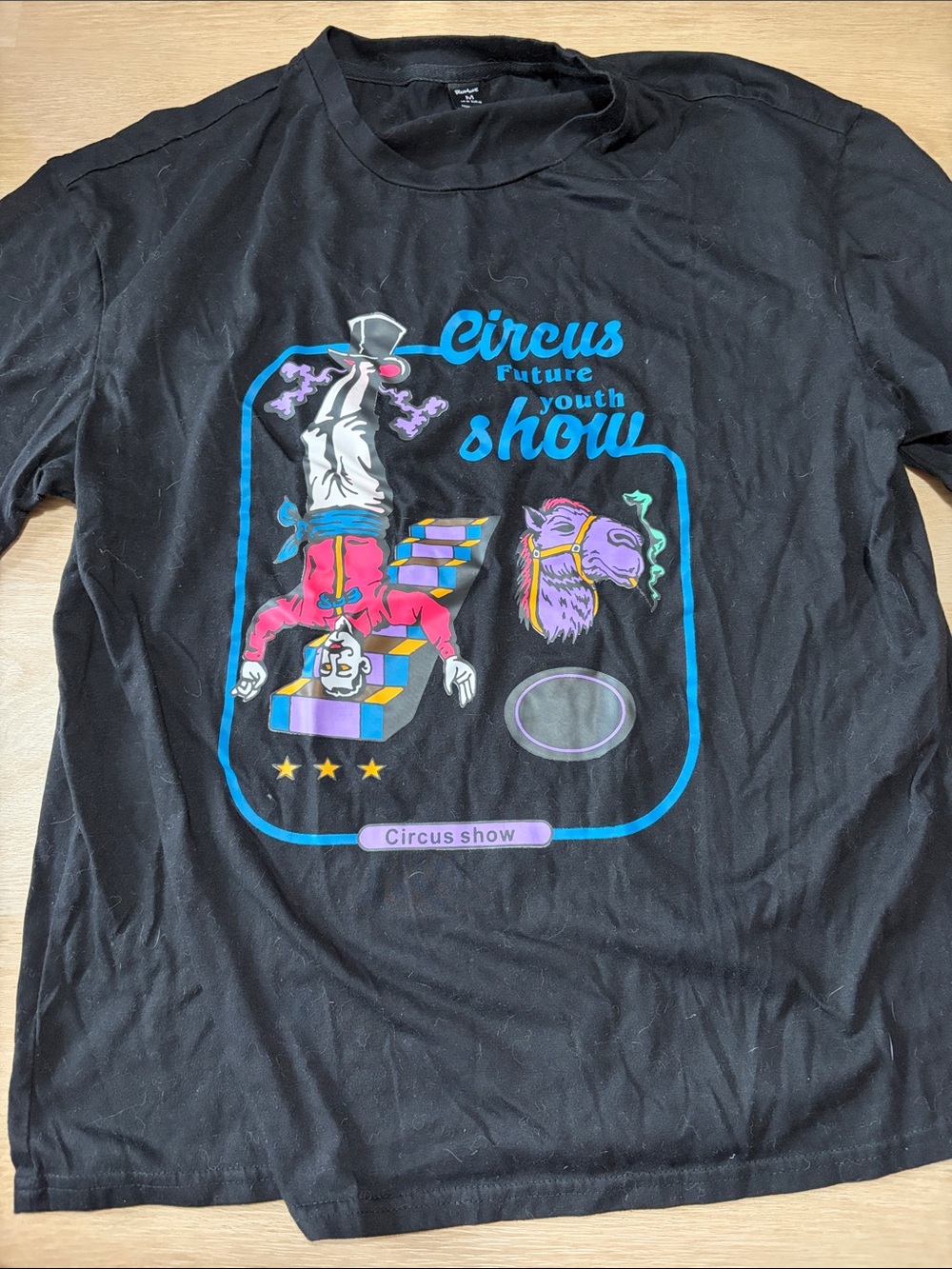 ROMWE Black Tee with Bright Circus Graphic